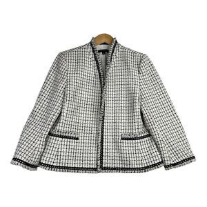 Ann Taylor The Cutaway Fringe Tweed Jacket size 12 Black/White